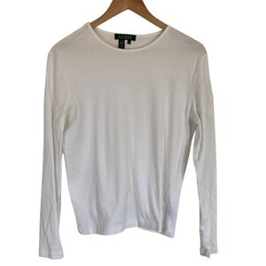 Lauren Ralph‎ Lauren Womens Classic White Crew Neck Shirt Size XL Basic Staple